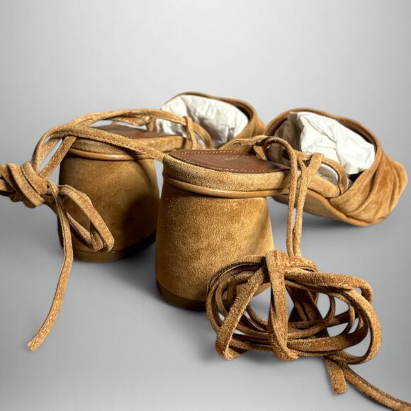 Alohas Kahlo Suede Ankle Tie Heeled Sandal in Camel - Picture 3 of 10